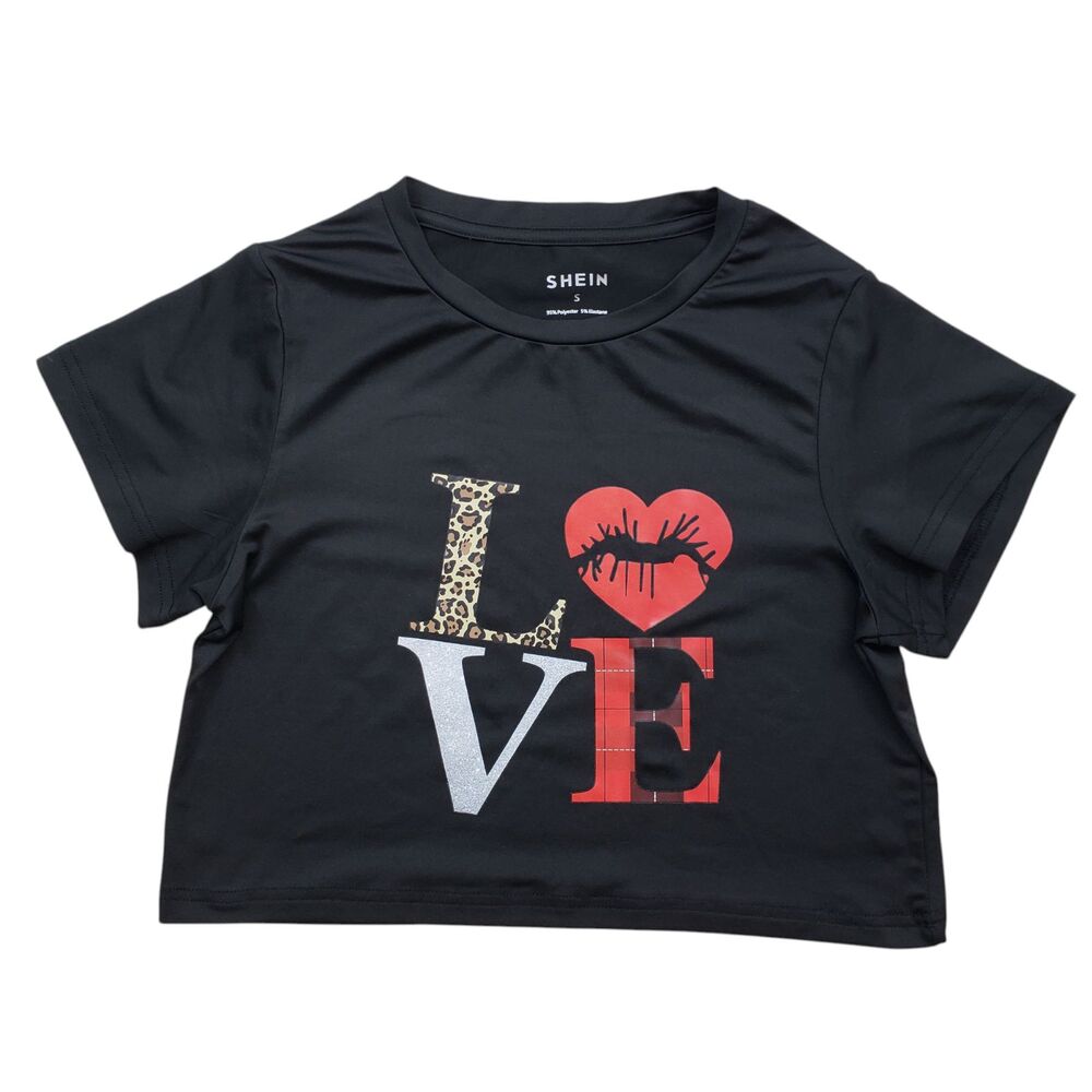 Shien Love Graphic T Shirt Womens Small Black Top